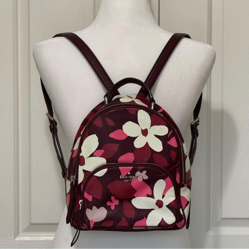 Kate Spade WKRU7023 Jackson Forest Floral Leather Backpack Pink Multi